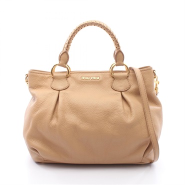 Miu Miu 2WAY Tote Shoulder Crossbody Bag calf leather Beige Used Women