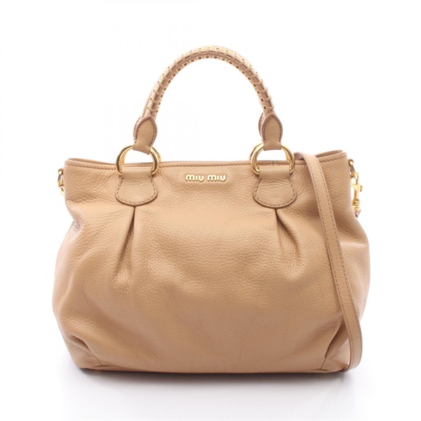 Miu Miu 2WAY Tote Shoulder Crossbody Bag calf leather Beige Used Women