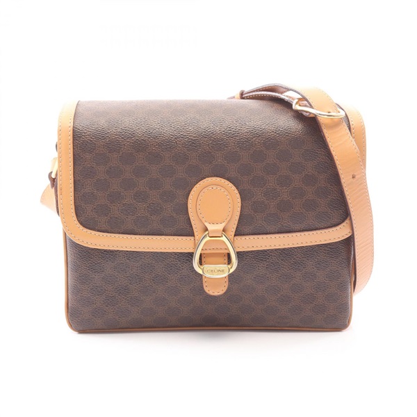 CELINE Macadam Shoulder Crossbody Bag PVC coated canvas leather Brown Used Women
