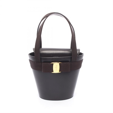 Salvatore Ferragamo Vara ribbon Handbag leather Brown Used Women