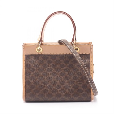 CELINE Macadam Shoulder Crossbody Handbag PVC coated canvas leather Brown Used