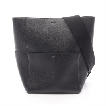 CELINE Sangle Bucket Medium Shoulder Tote Bag leather Black Used Women