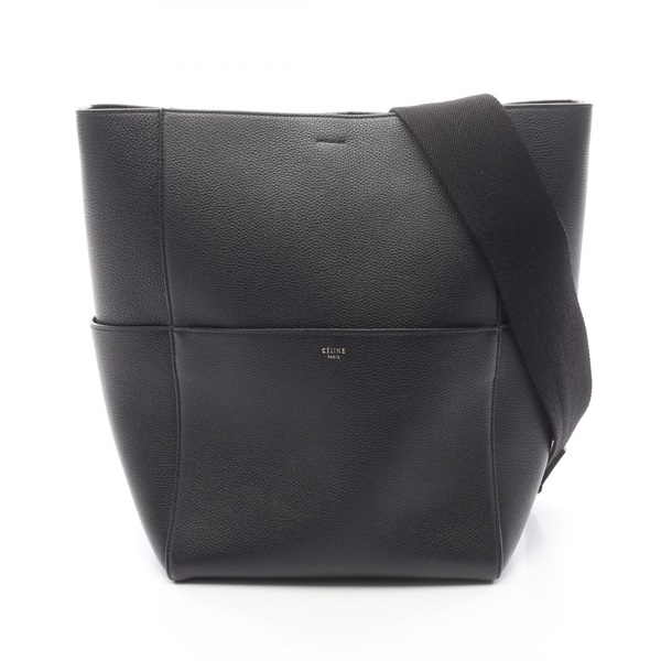 CELINE Sangle Bucket Medium Shoulder Tote Bag leather Black Used Women
