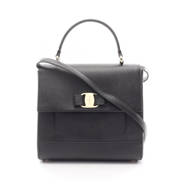 Salvatore Ferragamo Vala Ribbon 2WAY Shoulder Handbag leather Black Used Women