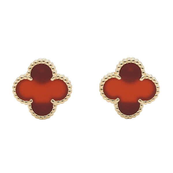 VAN CLEEF & ARPELS Vintage Alhambra Carnelian Pierced Earrings 18KYG Used Women