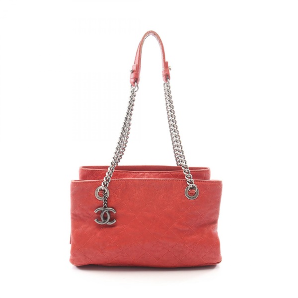 CHANEL Matelasse Chain Tote Shoulder Bag Grained Calfskin leather Red SHW Used