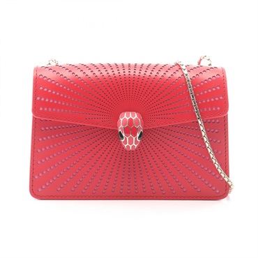 BVLGARI Serpenti Forever Chain Shoulder Bag leather Red Pink Used Women