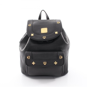 MCM Studs Rucksack Backpack leather Black Used Women GHW