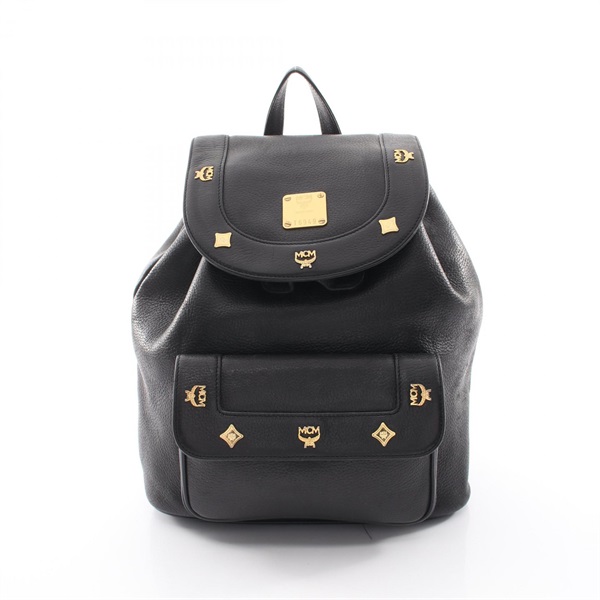MCM Studs Rucksack Backpack leather Black Used Women GHW