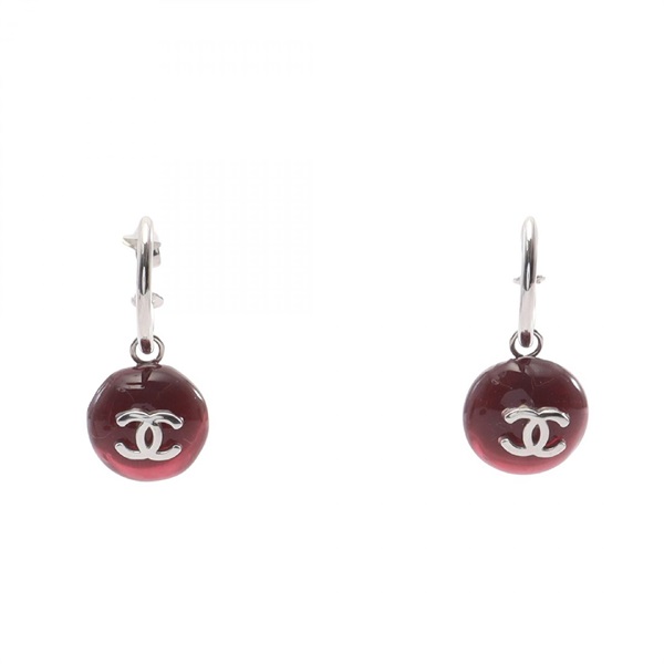 CHANEL COCO Mark hoop Pierced earrings Plating Plastic SHW Bordeaux Used Women