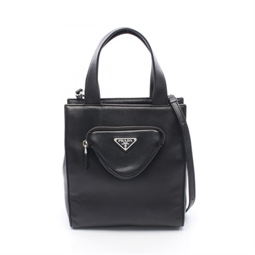 PRADA Triangle Logo 2WAY Shoulder Handbag 1BG418 leather Black Used Women