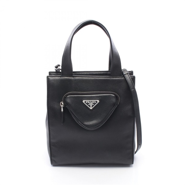 PRADA Triangle Logo 2WAY Shoulder Handbag 1BG418 leather Black Used Women