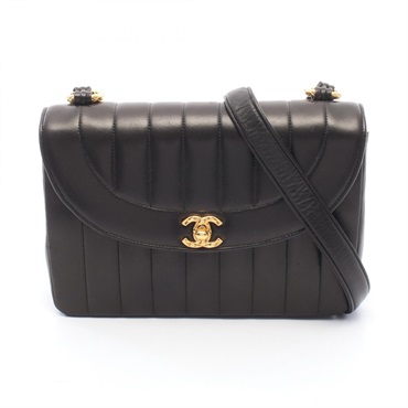 CHANEL Mademoiselle Chain Shoulder Crossbody Bag Lamb leather Black GHW Used CC