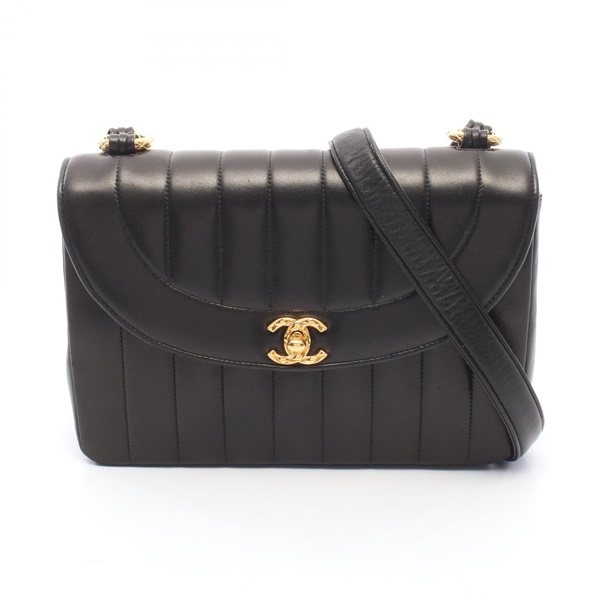 CHANEL Mademoiselle Chain Shoulder Crossbody Bag Lamb leather Black GHW Used CC