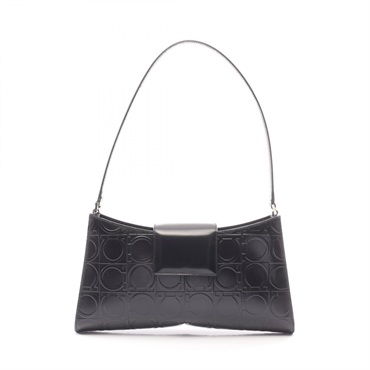 Salvatore Ferragamo Gancini emboss Shoulder Bag leather Black Used Women