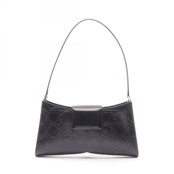Salvatore Ferragamo Gancini emboss Shoulder Bag leather Black Used Women