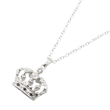 D&G Crown Black Diamond Long Necklace Pendant 18KWG White Gold Used Women