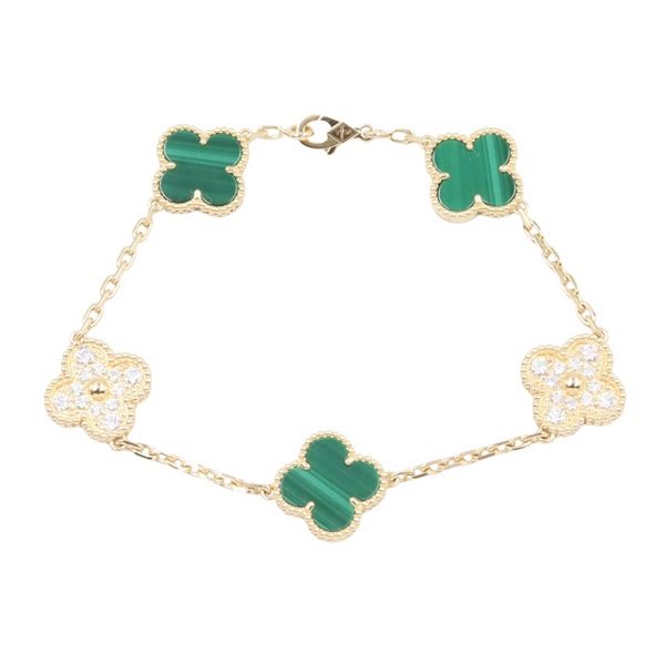 VAN CLEEF & ARPELS Vintage Alhambra Malachite Diamond Bracelet 18KYG Gold Women