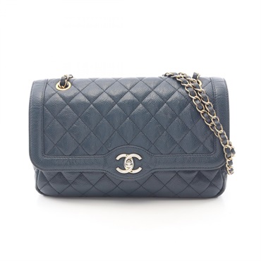 CHANEL Matelasse single flap Chain Shoulder Bag Calfskin Navy GHW Used Women