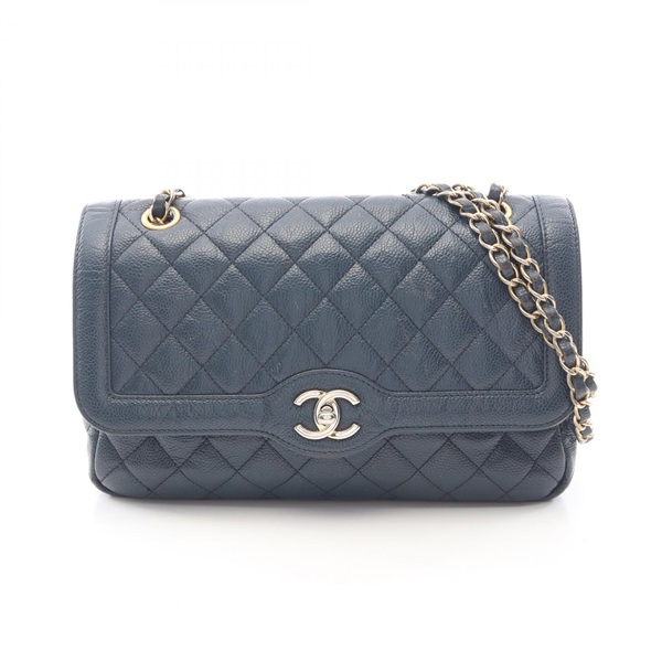CHANEL Matelasse single flap Chain Shoulder Bag Calfskin Navy GHW Used Women