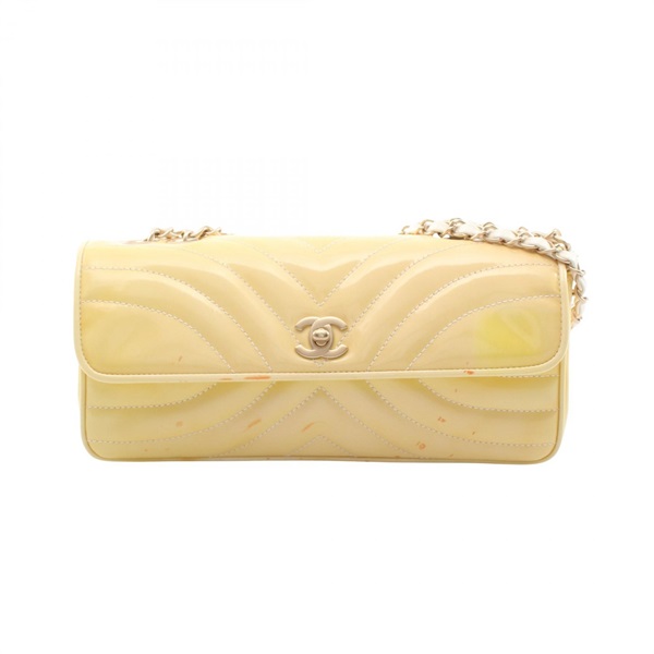 CHANEL V stitch Chain Shoulder Bag Patent leather Yellow Used Women GHW CC Coco