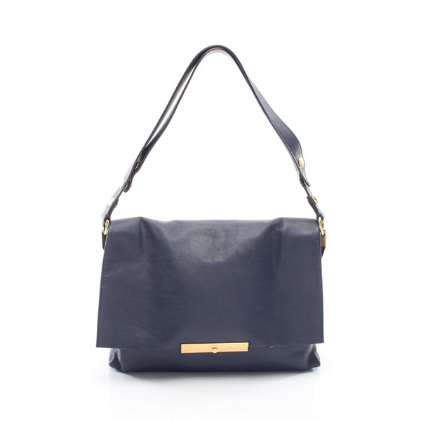 CELINE Blade Shoulder Handbag leather Navy GHW Used Women