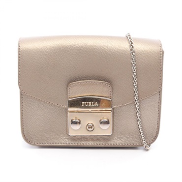 Furla Metropolis mini Crossbody Shoulder Bag G6400 leather Gold Used Women