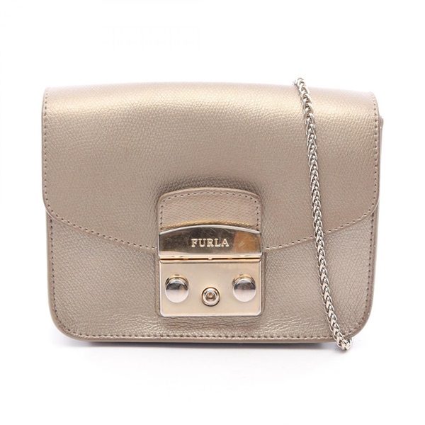 Furla Metropolis mini Crossbody Shoulder Bag G6400 leather Gold Used Women