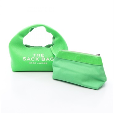 MARC JACOBS THE LEATHER SACK MINI Handbag Pouch leather Green Used Women