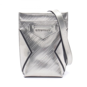 GIVENCHY Antigona Crossbody Shoulder Bag Patent leather Silver Used Women