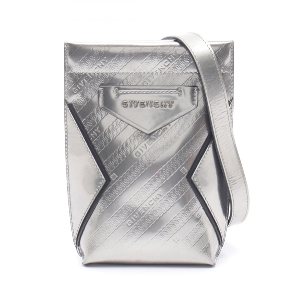 GIVENCHY Antigona Crossbody Shoulder Bag Patent leather Silver Used Women
