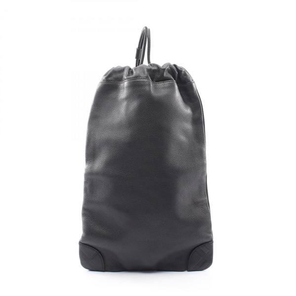 BURBERRY Drawstring Shoulder Bag leather Black Used Women