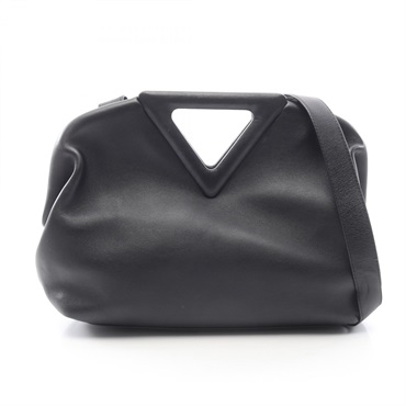 BOTTEGA VENETA Point Medium 2WAY Shoulder Bag 652446 leather Black Used Women