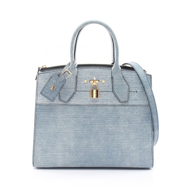 LOUIS VUITTON City Steamer MM shoulder Handbag M54509 leather Blue Used Women