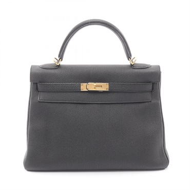 HERMES Kelly 32 Inside stitched shoulder Handbag Togo leather Black Used Women
