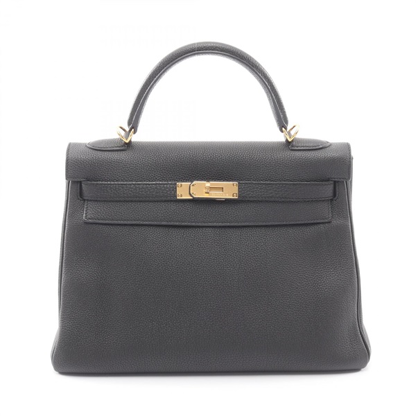 HERMES Kelly 32 Inside stitched shoulder Handbag Togo leather Black Used Women
