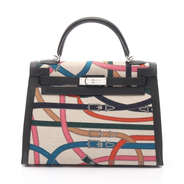 HERMES Kelly 32 Cavalcadour shoulder Handbag C Toile Camp Swift leather SHW