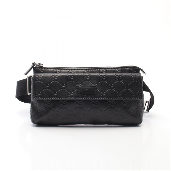 GUCCI Guccisima Waist Crossbody Belt Bum Bag 162916 leather Black Used mens GG