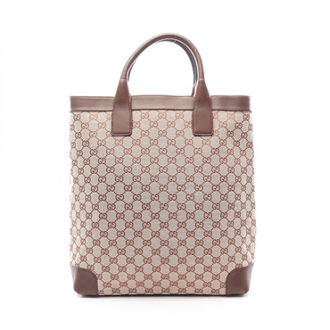 GUCCI GG canvas Tote Handbag canvas leather Beige Used Women