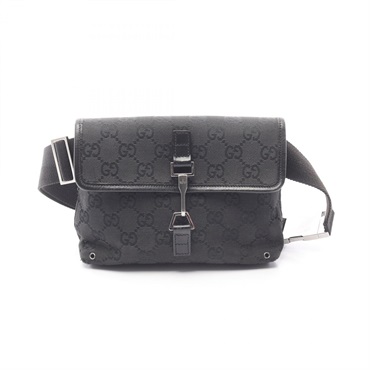 GUCCI GG canvas Waist Belt Bum Bag 92543 canvas leather Black Used Women