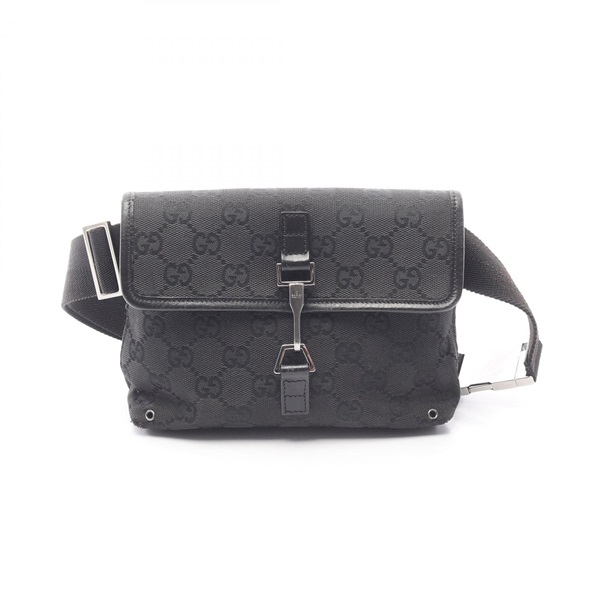 GUCCI GG canvas Waist Belt Bum Bag 92543 canvas leather Black Used Women