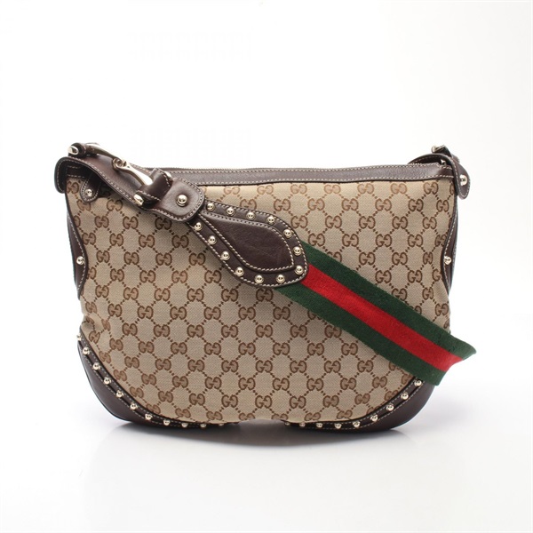GUCCI GG Canvas Sherry Line Studs Shoulder Bag 153691 leather Beige Brown Used