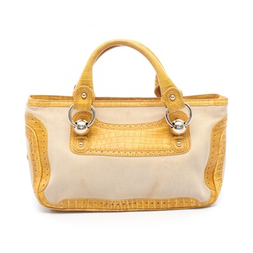 CELINE Boogie Embossed Handbag canvas leather Beige Yellow Used