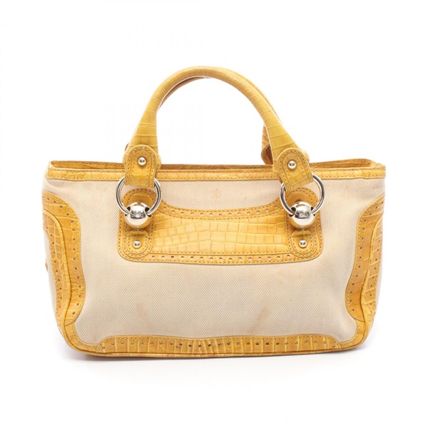 CELINE Boogie Embossed Handbag canvas leather Beige Yellow Used