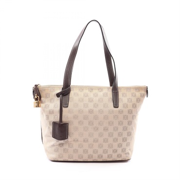 LOEWE Anagram Shoulder Tote Bag canvas Leather Beige Brown Used Women
