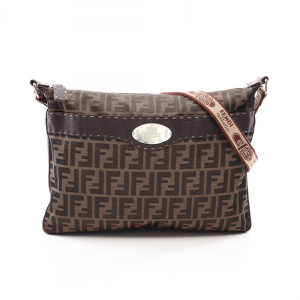 FENDI Selleria Zucca Shoulder Crossbody Bag 8BT093 canvas leather Brown Used