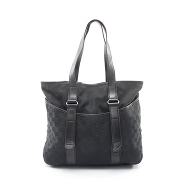 GUCCI GG canvas Shoulder Tote Bag 145971 canvas leather Black Used Women
