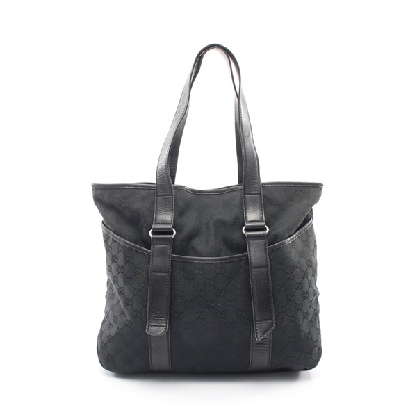 GUCCI GG canvas Shoulder Tote Bag 145971 canvas leather Black Used Women