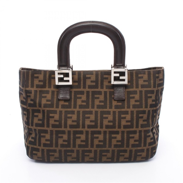 FENDI Zucca Tote Handbag canvas leather Brown Black SHW Used Women FF
