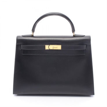 HERMES Kelly 32 outside stitched shoulder Handbag A Calfskin Black Used GHW